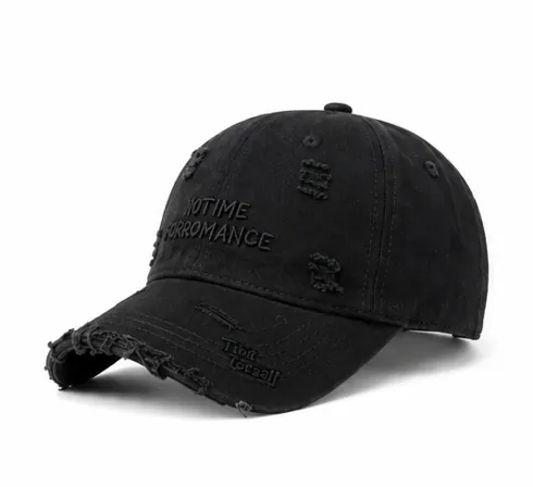 美式 破洞做舊 字母刺繡鴨舌帽 夏季潮牌 大帽檐顯臉小棒球帽 軟頂大頭圍 休閒情侶帽